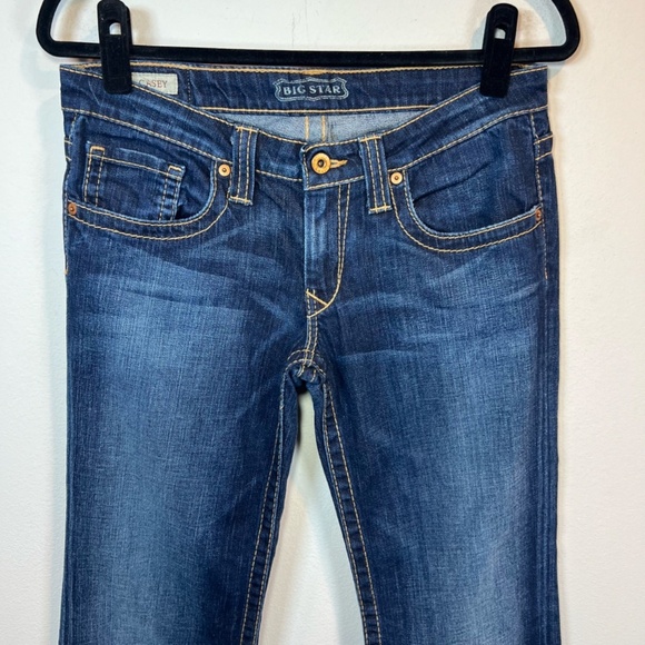 Big Star Casey Jeans Dark Blue Distressed Denim Ultra Low Rise Womens Sz 28 Long - Picture 3 of 16